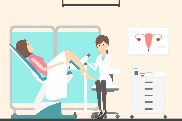 Desenho de mulher em consultório tratando candidíase.