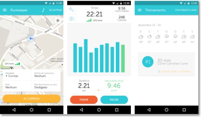 Prints das telas do App RunKeeper.