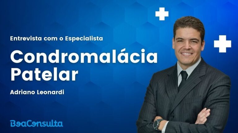 Médico ortopedista Adriano Leonardi ao lado da escrita Condromalácia Patelar
