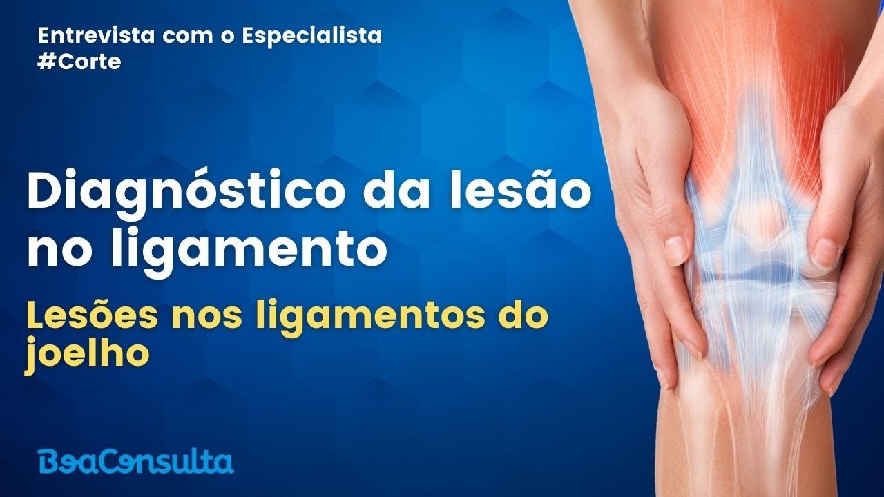 Médico explicando como é realizado o diagnóstico de uma lesão no ligamento do joelho.