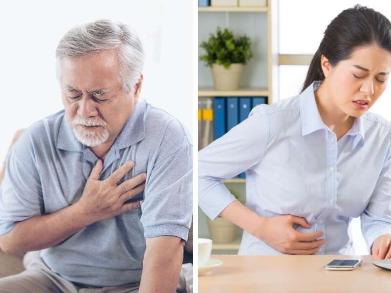 Homem e mulher com sintomas de infarto.