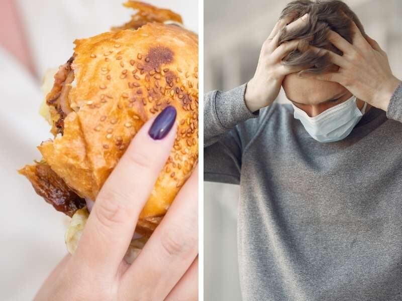 Fast food e pessoa estressada.