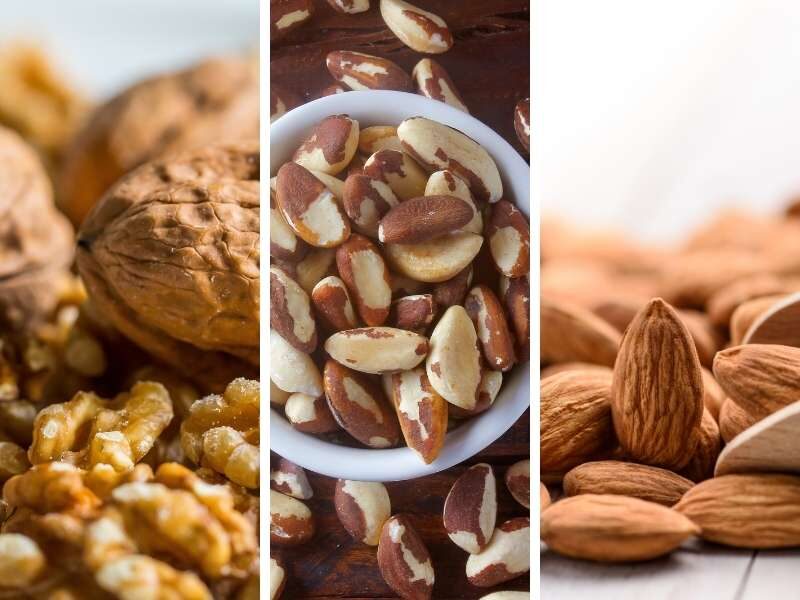 Nozes, Castanhas e Amendoas para a saúde do fígado.